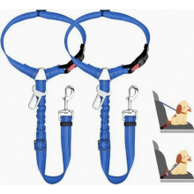 Verstelbare autogordel voor honden met hoofdsteun, 2 stuks elastische veiligheidsgordels voor kleine honden, blauw