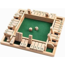 Wooden 4 Player Shut The Box Dice Game, Traditional Pub Board Game for Family Travel and Maths Fun