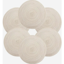 Lot de 6 sets de table ronds tressés, en coton lavable et résistant à la chaleur, 37 x 37 cm, beige