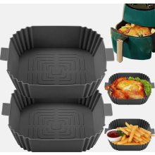 Grijze siliconen bakvorm voor de airfryer, herbruikbare antiaanbakmandvoering voor koken en bakken.