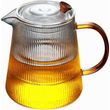 Théière en verre épais rayé résistant à la chaleur, 1000 ml, transparente, pour thé en vrac, 1 pièce