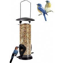 Hanging Bird Feeder Tube with 2 Feeding Perches, 21.5 cm Transparent Seed Dispenser for Garden Birds