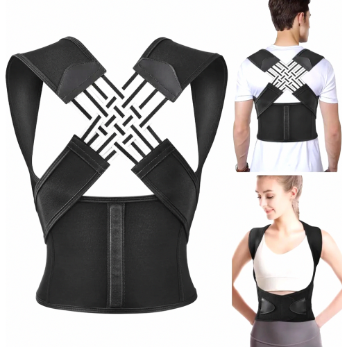 Posture Corrector for Women and Men, Adjustable Breathable Back Brace Shoulder Support, Black, Small