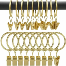 Verpakking van 30 gouden gordijnringen met clips, roestvrije metalen gordijnhaken met oogjes, binnendiameter 32 mm