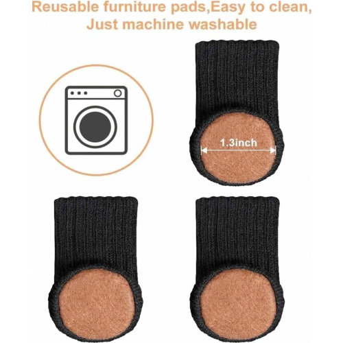 Pacote com 24 protetores de pés de cadeira de malha, antiderrapantes, para pés redondos de 2,5 a 5 cm (1 a 2 polegadas), pretos. 1