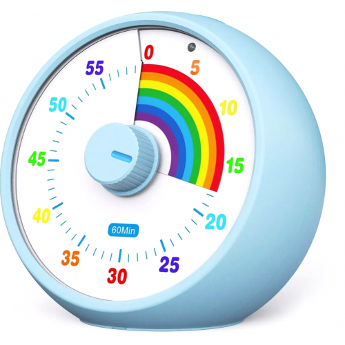 Visual Timer for Kids, 60 Minute Countdown Timer for Classroom Office Kitchen, Quiet Blue Rainbow Desk Timer 1