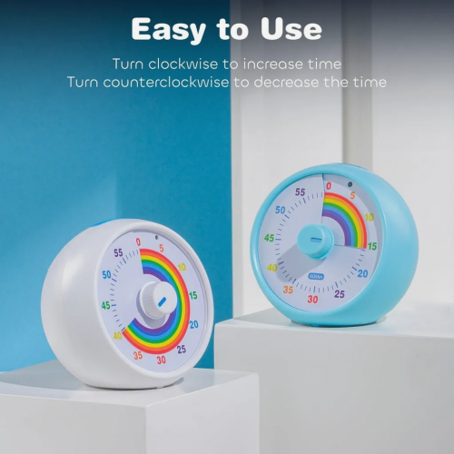 Visual Timer for Kids, 60 Minute Countdown Timer for Classroom Office Kitchen, Quiet Blue Rainbow Desk Timer 2