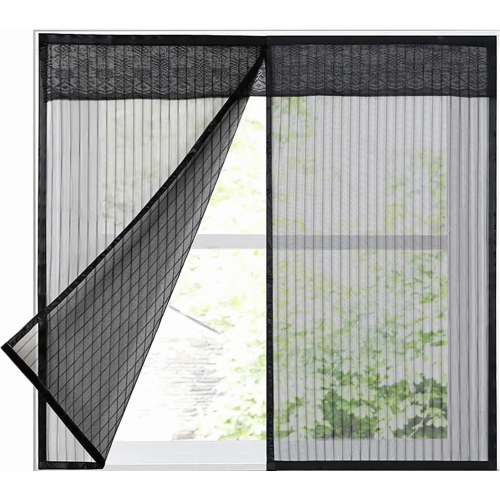 Mosquito Net for Windows, Magnetic Fly Screen Mesh with Hook and Loop Tape, Black, 100 x 120 cm