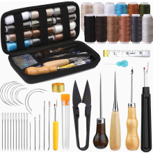 Leather Sewing Kit, 48 Piece Heavy Duty Upholstery Repair Set with Needles, Awl, Seam Ripper and Thread