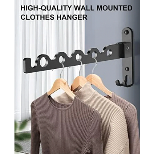 Foldable Wall Mounted Clothes Rack, Aluminium Clothes Hanger Hook for Laundry Bathroom Balcony, Black 2