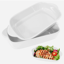 2 Piece Ceramic Baking Dish Set, 23 x 13 cm Rectangular Small Oven Dishes with Handles for Lasagne and Tiramisu