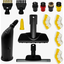 14-Piece Steam Cleaner Accessory Set with Round Brushes, Microfibre Cloths, Grout Brush and Hand Nozzle