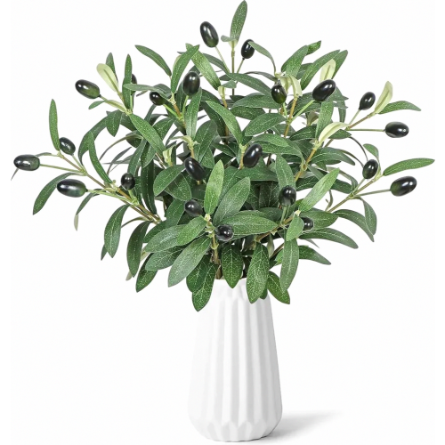 12 Pack Artificial Olive Branches 30 cm, Faux Green Olive Tree Stems for Home Office Wedding Decor