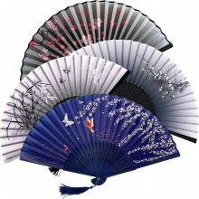 4 Pack Folding Hand Fans, Wooden Chinese Style Pocket Fans for Weddings, Summer Parties, Wall Decor and Costumes