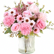 Bouquet di rose artificiali in seta, 2 mazzi di fiori finti rosa realistici per matrimoni, feste, casa e cucina