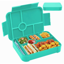 Boîte à goûter Bento pour enfants, 7 compartiments, 1350 ml, étanche, avec couverts, idéale pour l'école et les déplacements, verte.