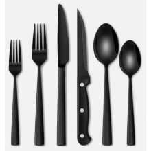 Conjunto de talheres de aço inoxidável preto com 36 peças, incluindo facas para bife, serviço para 6 pessoas, próprio para lava-louças.