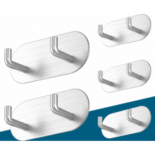 No Drill Towel Rail, 5 Pack Strong Self Adhesive Stainless Steel Wall Hooks for Bathroom, Silver