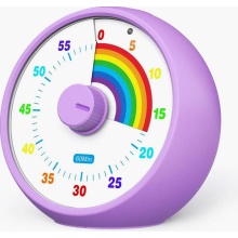 Visual Timer for Kids, 60 Minute Countdown Clock for Classroom Office Kitchen, Quiet Rainbow Desk Timer, Purple