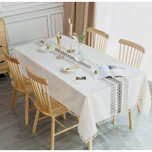 Rectangular Wipeable Cotton Linen Tablecloth 140 x 220 cm, Washable Dining Table Cover for Kitchen 1