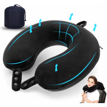 Travesseiro de viagem para pescoço em espuma viscoelástica, almofada de apoio de cabeça macia e ajustável para avião, carro e casa, cinza e