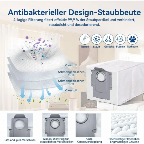 16er-Pack große Staubbeutel für Saugroboter, Einweg-Ersatzbeutel, Weiß 2