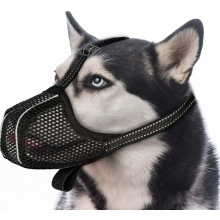 Verstelbare muilkorf voor grote honden, ademend en reflecterend ontwerp om te voorkomen dat honden eten, kauwen of bijten, zwart, maat Large