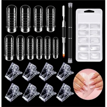 Set van 100 dubbelzijdige nagelvormen met dubbelzijdig nagelborstje voor UV-acryl-gelnagelverlenging en manicure.