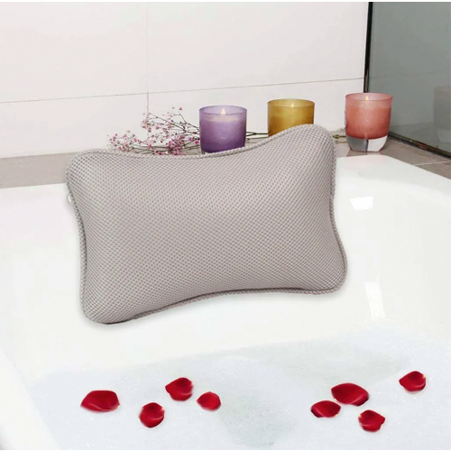 Bathtub Pillow with 2 Suction Cups, Quick Dry Polyester Neck Support Cushion, Easy Clean Bath Comfort 2