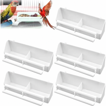 Set van 5 plastic voer- en waterbakjes voor vogelkooien, hangende voerbakjes voor parkieten en kleine vogels.