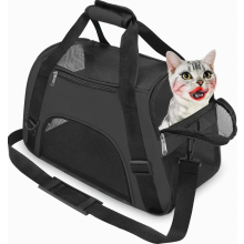 Zachte reismand voor katten en honden, goedgekeurd voor vliegreizen, opvouwbare reistas, middelgroot, zwart
