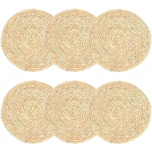 Set van 6 ronde placemats, handgemaakte boho geweven placemats van waterhyacint voor eettafels, boerderijfeesten en bruiloften.