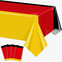 Paquete de 10 manteles desechables con la bandera alemana en negro, rojo y dorado, 130 x 220 cm, ideales para fiestas y celebraciones.