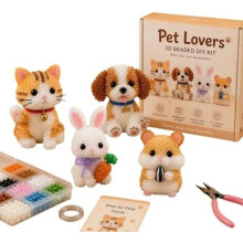 Tiny 3D Beaded Animal DIY Kit with Instructions - Cute Bead Embroidery Set for Adults Beginners, 4 Designs