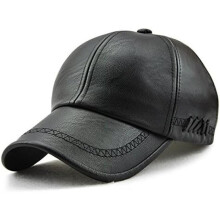 (Einheitsgröße, Schwarz) Ueither Men's PU Leather Baseball Cap Adjustable Classic Plain Hat for Fall Winter Black