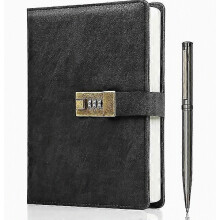 Carnet à cadenas A5 en similicuir avec cadenas, 240 pages, style vintage, noir, protégé par mot de passe