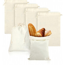 Lot de 6 grands sacs à pain en lin (38 x 30 cm) pour pain maison, sacs à pain réutilisables avec cordon de serrage, sacs à pain au levain naturel