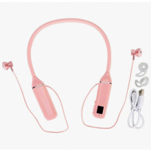 Écouteurs Bluetooth tour de cou avec indicateur de batterie LED, lecteur de carte mémoire, embouts magnétiques et rétroéclairage RGB rose