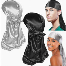 Lot de 2 durags soyeux, à larges lanières et longue queue, style pirate, bonnet chimio pour homme (cadeau).