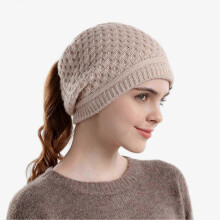 Damesmuts, dik gebreid met opening voor een paardenstaart, effen kleur, houdt je warm, elastische oorbescherming, ideaal voor buitenactiviteiten