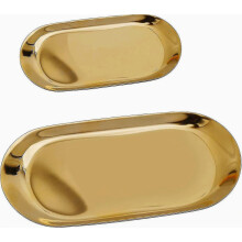 Goldene Aufbewahrungsschale aus Edelstahl, oval, Schmuckschale, Kosmetiktablett, Teller für Obstkuchen, Butter, Kerzendekoration, 2 Stück