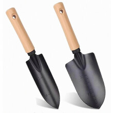 Set di 2 cazzuole multifunzionali da giardino per giardinaggio e campeggio, pala resistente con manico in legno, cazzuola a mano
