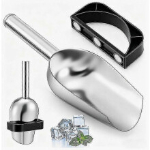 For 2.0 Ice Makers: 9 Inch Silver Stainless Steel Ice Scoop & Magnetic Holder Combo