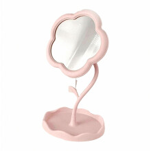 Miroir de maquillage de bureau en forme de fleur, réglable, avec rangement, petit format
