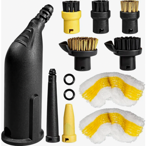 10 Pack Steam Cleaner Accessory Brush Set with Extended Nozzle, Angled Nozzle, Round Brushes and Microfiber Cloth