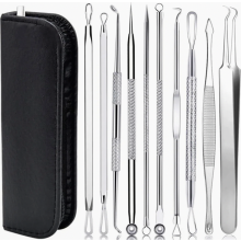 10 Piece Blackhead Remover Tool Set, Stainless Steel Comedone Extractor Kit for Acne and Facial Care
