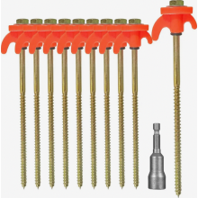 10 Pack Screw Tent Pegs, Threaded Steel Ground Stakes for Camping, Hard Ground, Forest, Meadow and Grass, Orange