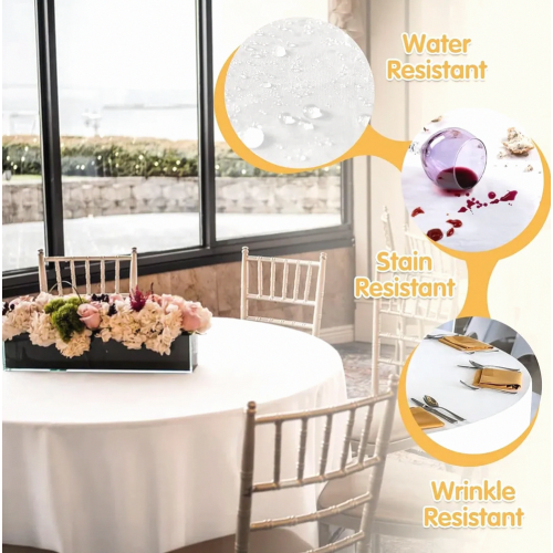 6 Pack White Round Tablecloths 220 cm, Washable Linen Polyester Table Covers for Weddings and Banquets 2