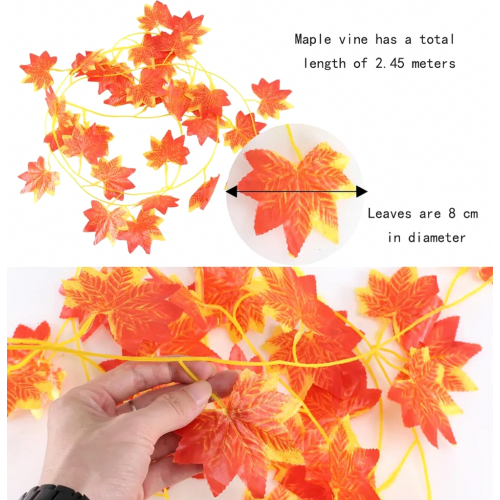 12 Pcs Artificial Autumn Maple Leaf Garland, Fall Hanging Vine Decor for Home Kitchen Fireplace Stairs 1
