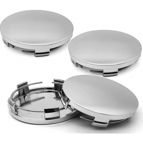 4 Pack Silver Wheel Centre Caps, 60mm Outer Diameter, 56mm Inner Diameter, Universal ABS Hub Covers